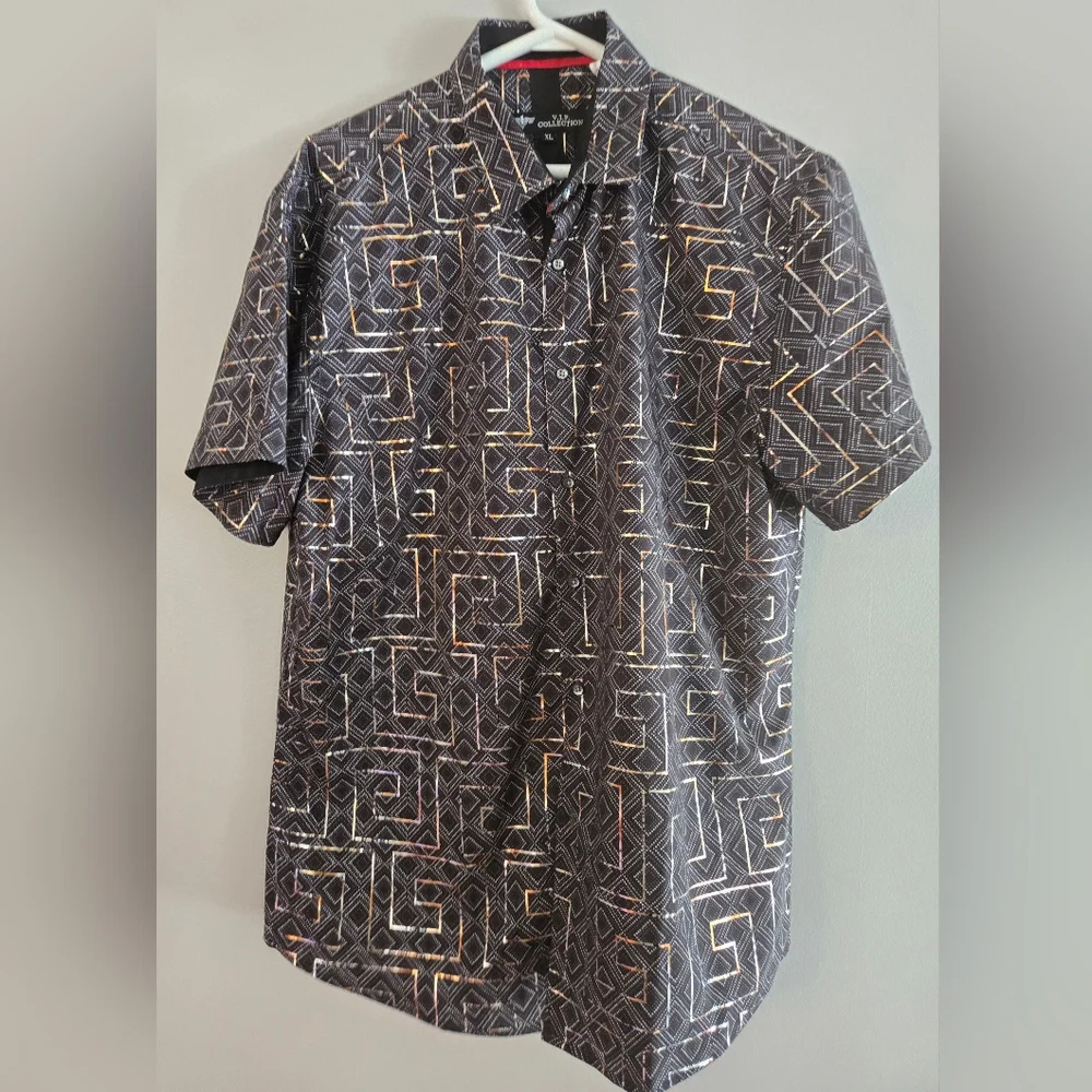 Men's Italian fashion Button Down Short Sleeves Shirt Black/Gold VIP collection - Picture 1 of 6